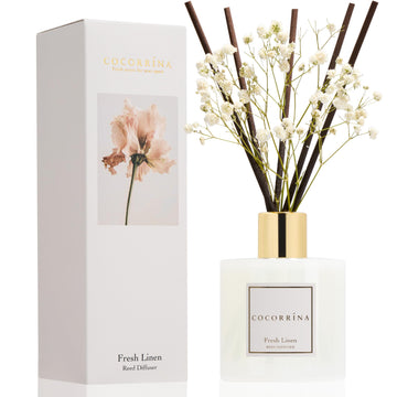 Reed Diffuser - Fresh Linen 6.7 fl oz Reed Diffuser with Sticks, Home Bedrrom Bathroom Shelf Decor