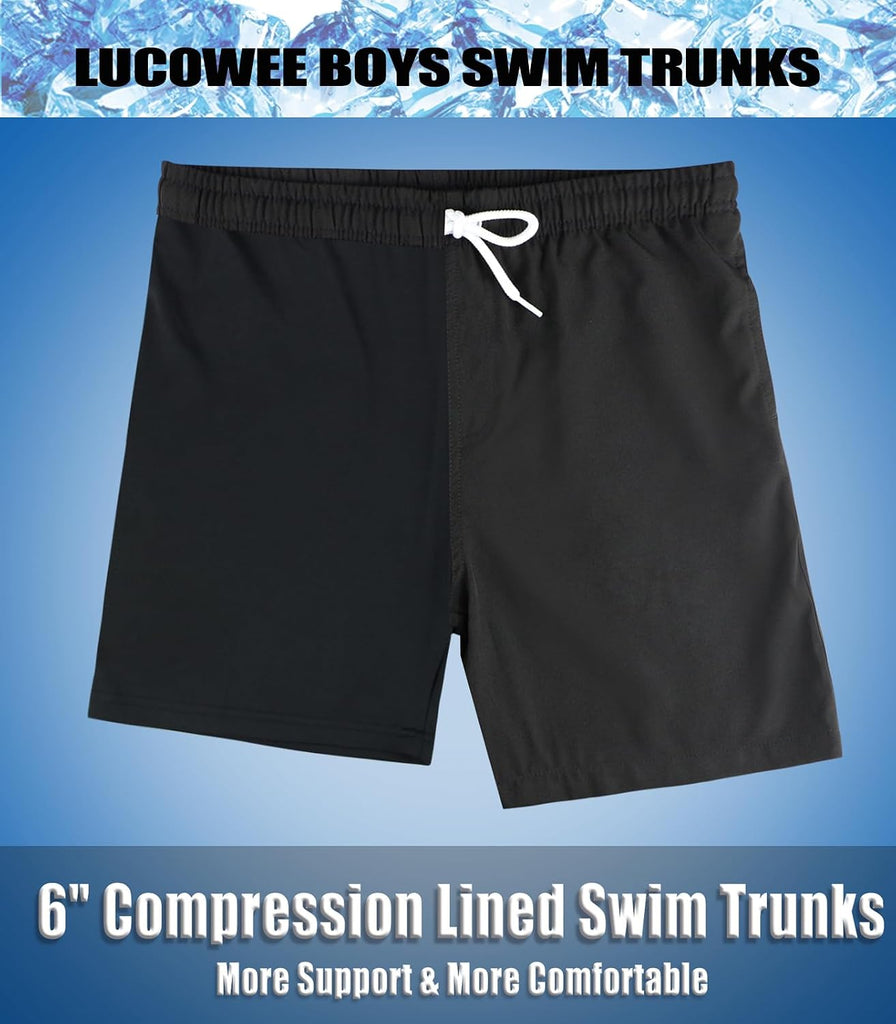 Boys Swim Bathing Trunks with Soft Compression Liner No-Chafing Quick Dry Light UPF 50+ Quality Swimsuit