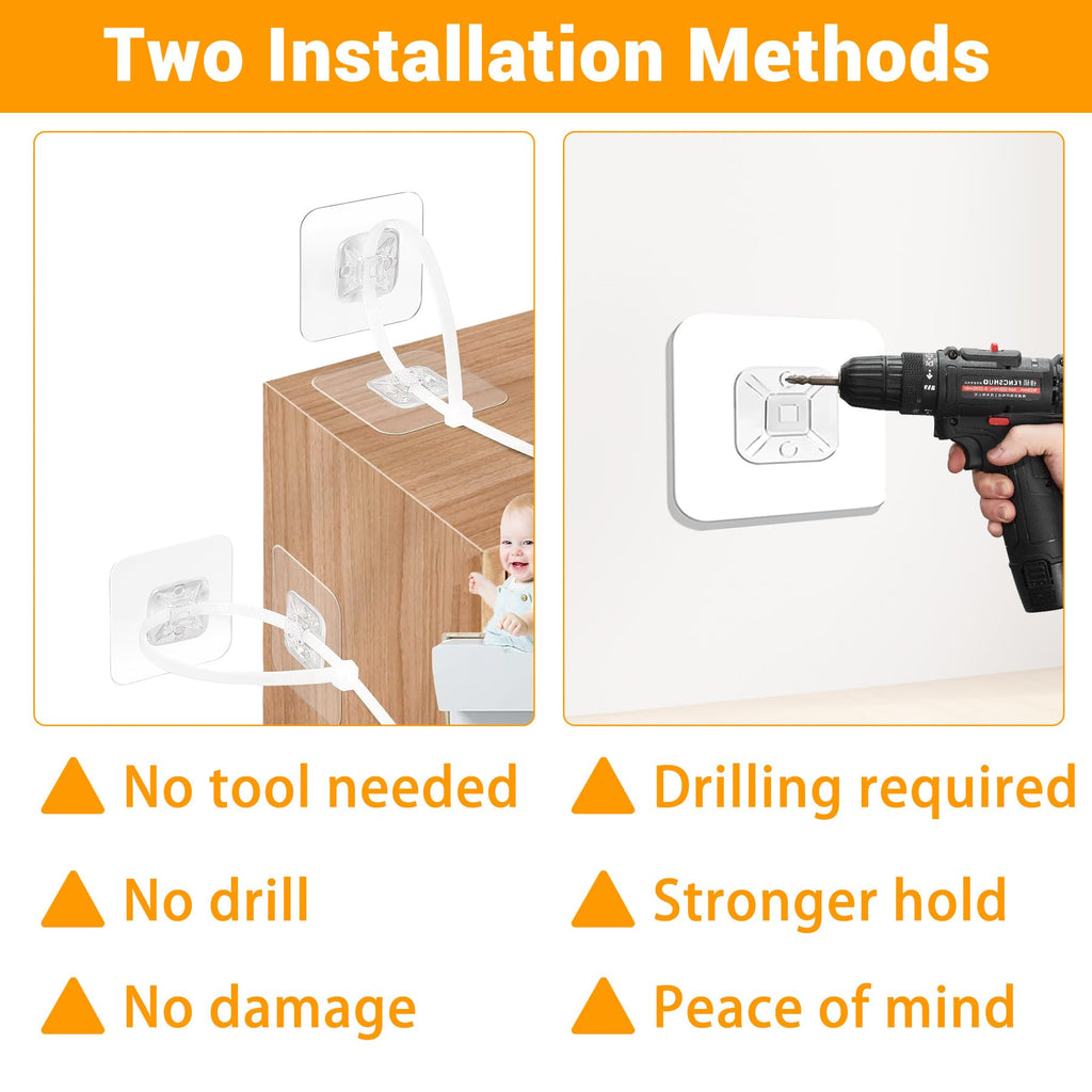 No Drill Furniture Anchors Adhesive (10 Packs) for Baby Proofing, Adjustable Anti-Tip Furniture Wall Safety Straps
