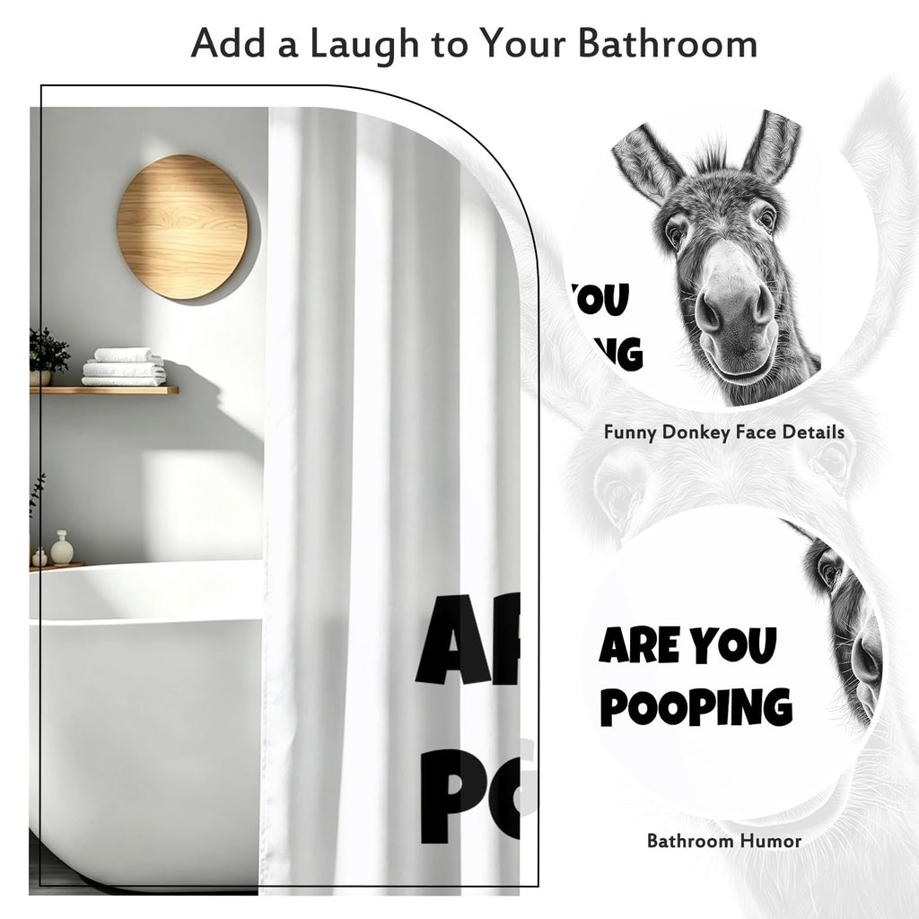 Funny Donkey are You Pooping Novelty Hilarious Whimsical Rustic Farmhouse Black and White Bathroom Bath Decor Bathtub