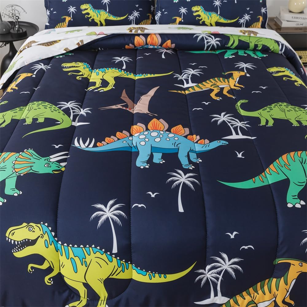 7 Pieces Dinosaur Comforter Full Kids Jungle Dinosaur Bedding Set Bed in A Bag for Boys T-Rex Dino Comforter and Sheets Set for Teens Girls Coco Animal Bed Sets Home Decor