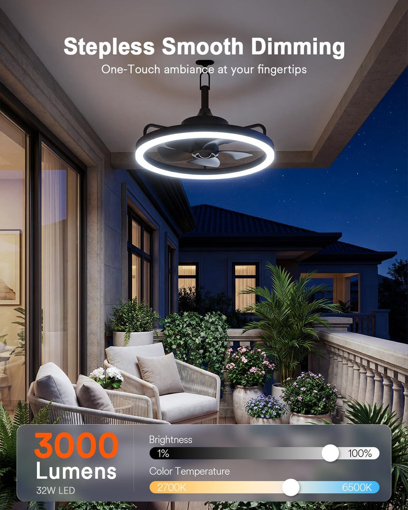 Smart Outdoor Ceiling Fans with RGBAI Lights , Wi-Fi Bluetooth Connect, Work with Alexa Google