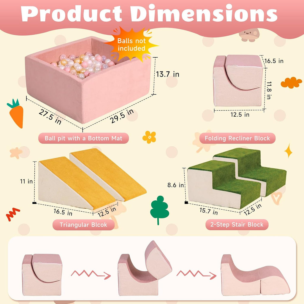 Piece Modular Foam Climbing Blocks for Toddlers with Ball Pit,Pink
