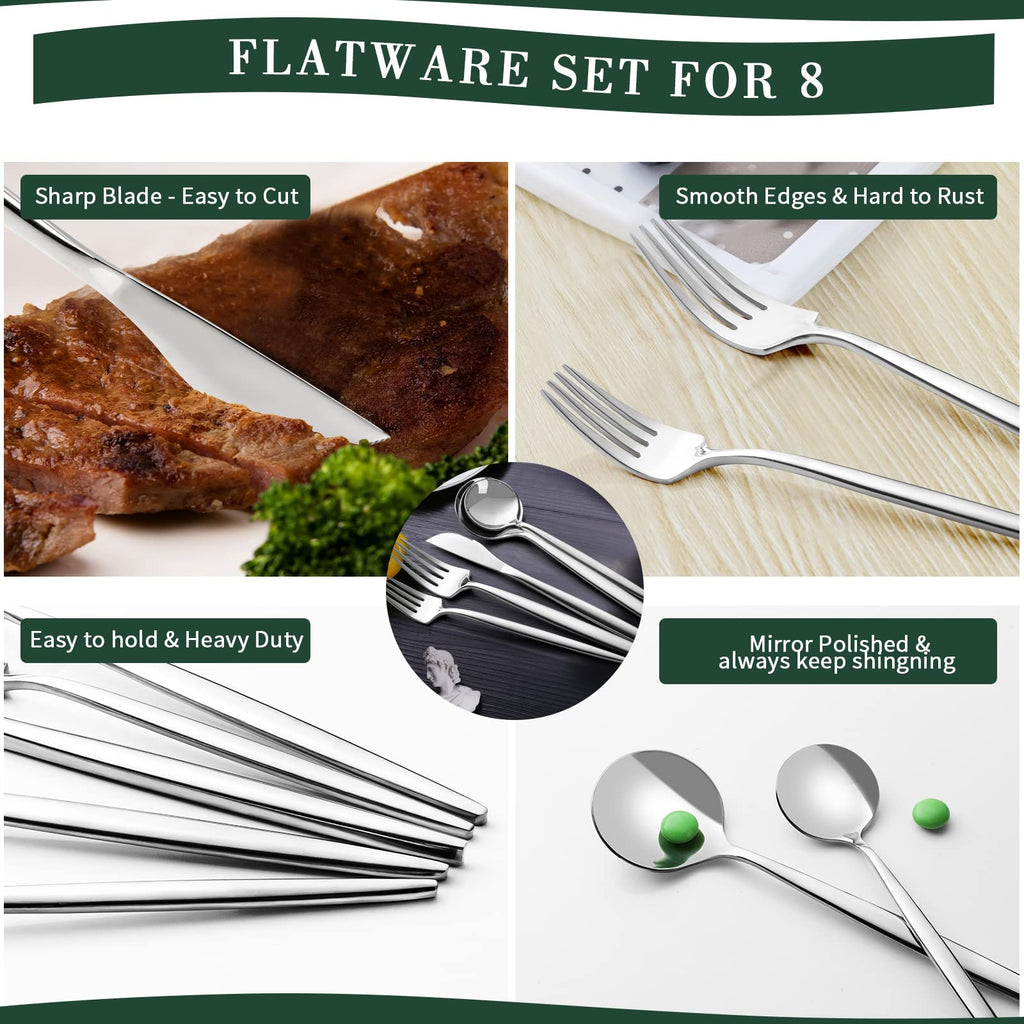 40-Piece Silverware Set for 8, Stainless Steel Flatware Cutlery Set Included Knife Spoon and Fork, Kitchen Utensils