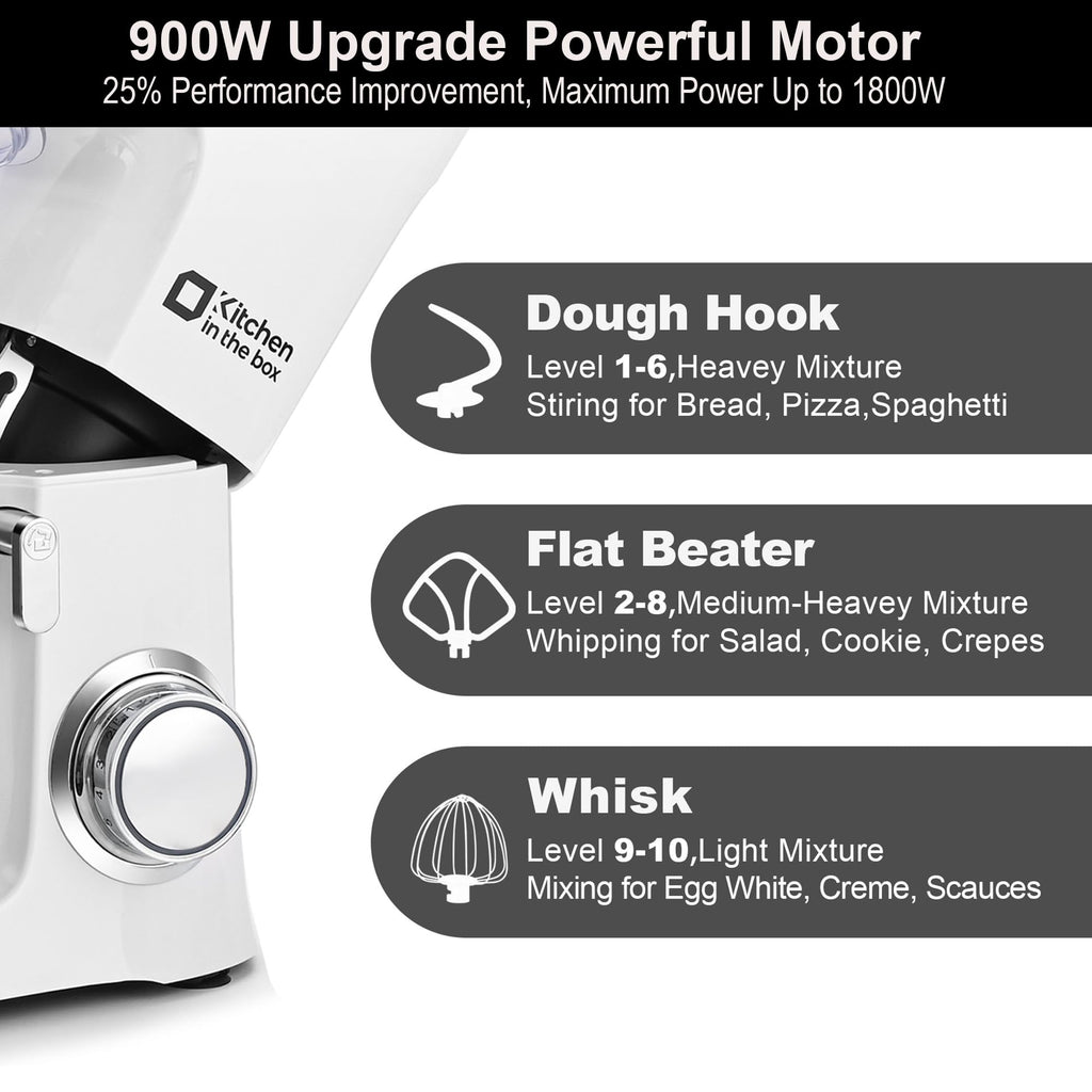 Stand Mixer 8.5 QT, 900W Heavy Dough Mixer White