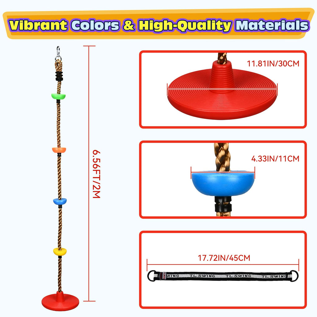 Tree Swing Kids Climbing Rope with Platforms Disc Swing, Red