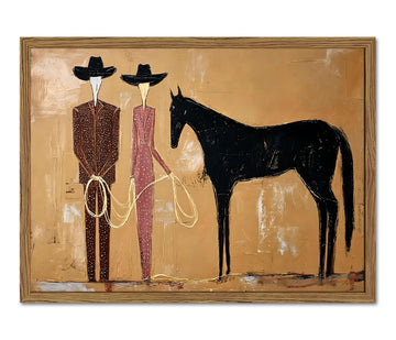 Western Cowboy Horse Wall Art Abstract Couple with Black Horse Wall Decor Picture Rustic Ranch Equestrian Poster