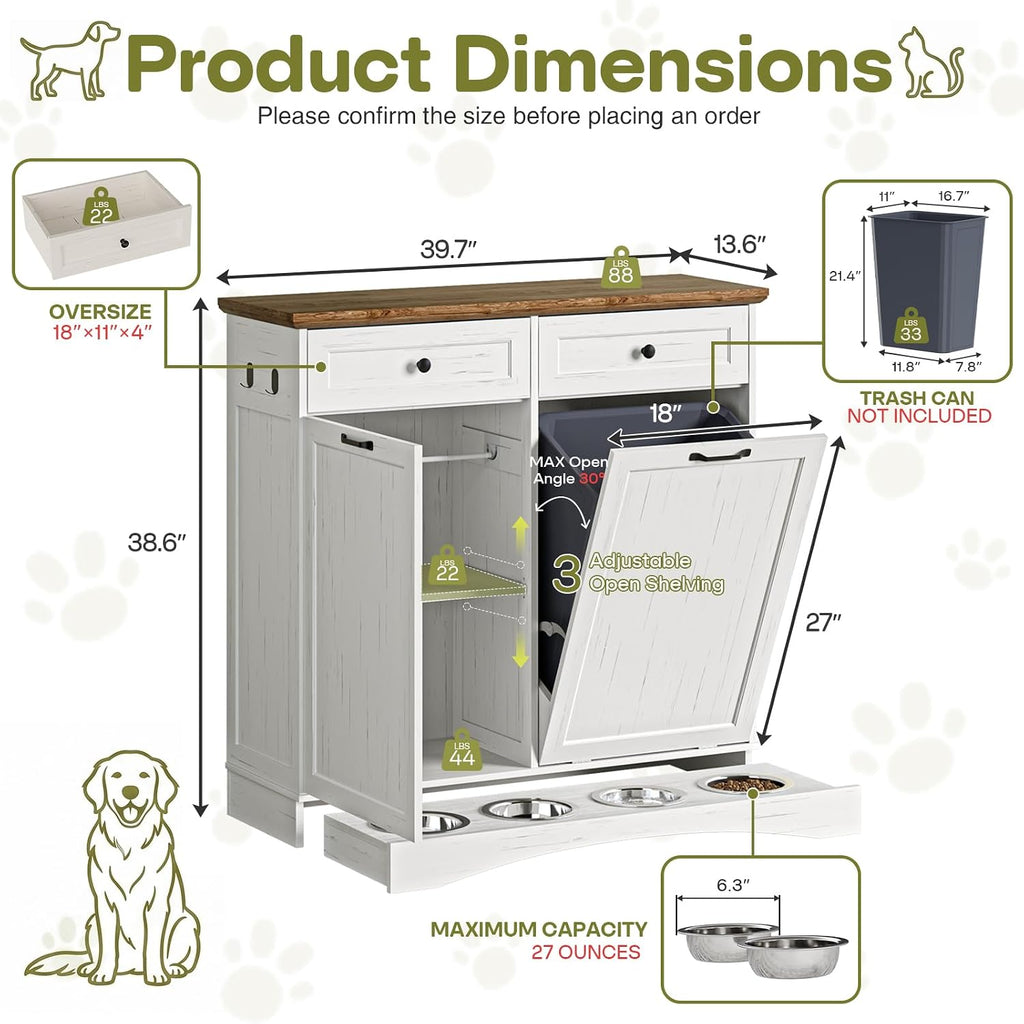 Pet Feeding Station with 4 Bowls, Dual Doors dog cabinet storage