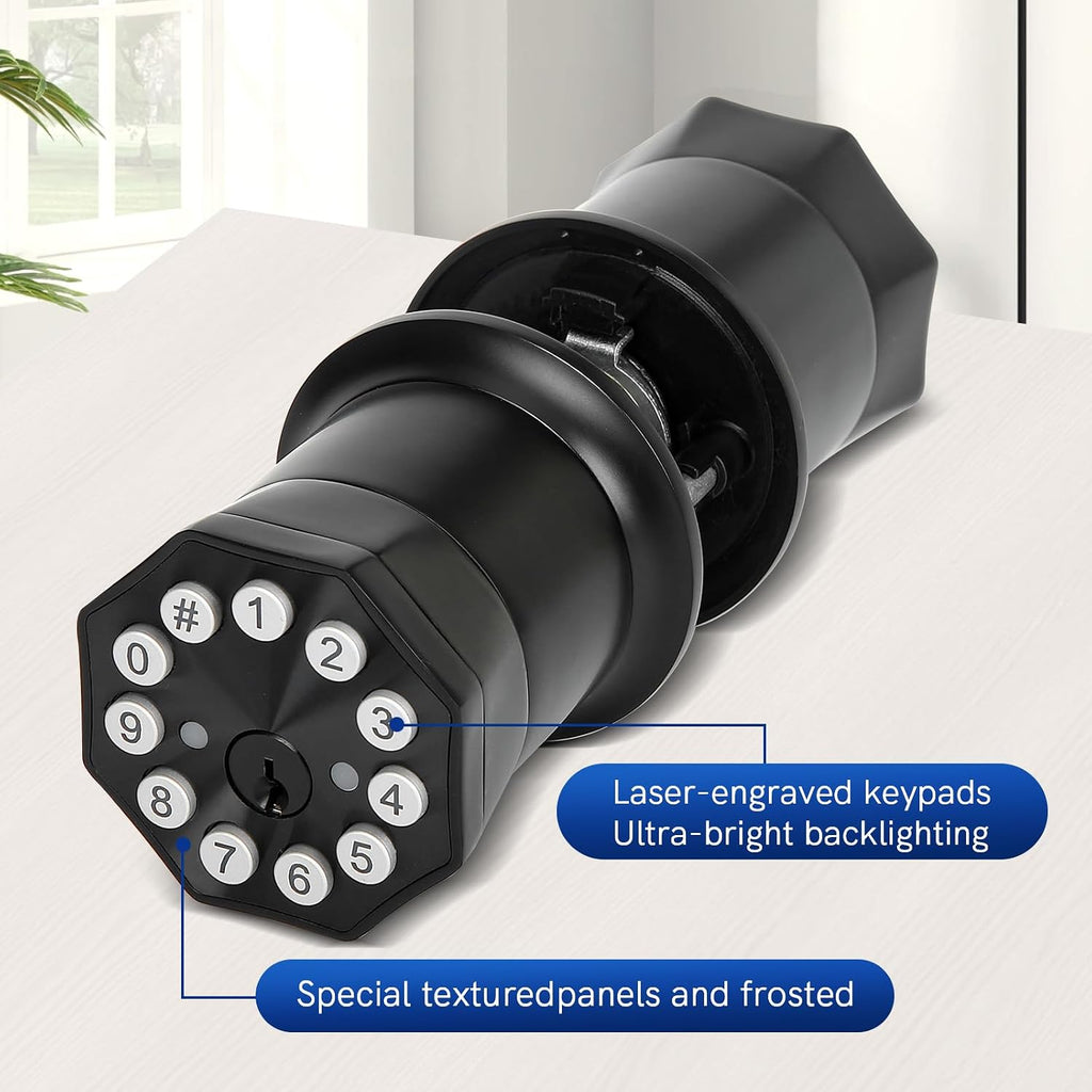 Door Knob with Keypad and Key, Keyless Entry Door Lock,Smart Digital Knob Unlock by Passcode/Keys/USB