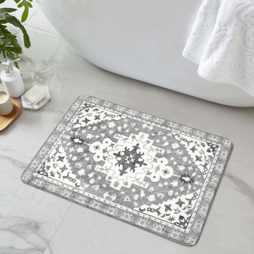 Boho Vintage Bathroom Rugs Gray Non-Slip Soft Bath Mat Machine Washable Oriental Small Bath Rug Traditional Tribal