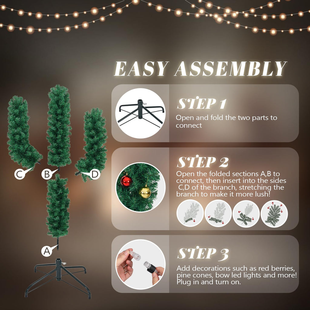 5ft Pre-lit Cactus Christmas Tree, 110 LED Lights, 400 Tips