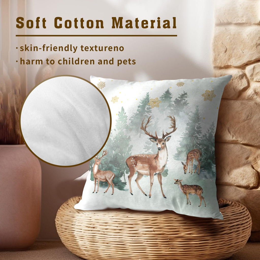 Winter Woodland Reindeer Pillow Covers 16 x 16 Inch Set of 2 Xmas Tree Deer Snowflake Holiday Cushion Case Outdoor
