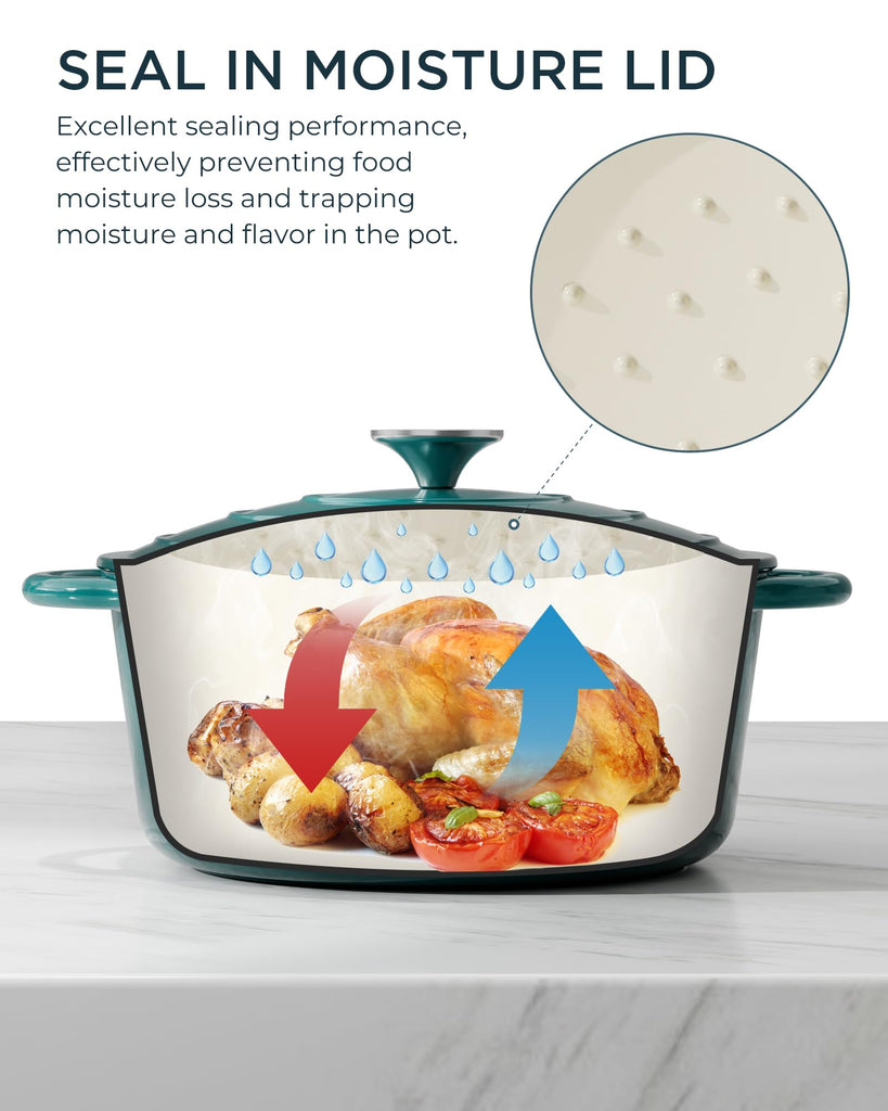 Enameled Cast Iron Dutch Oven, 7.5QT Pot with Lid, Bottle Green