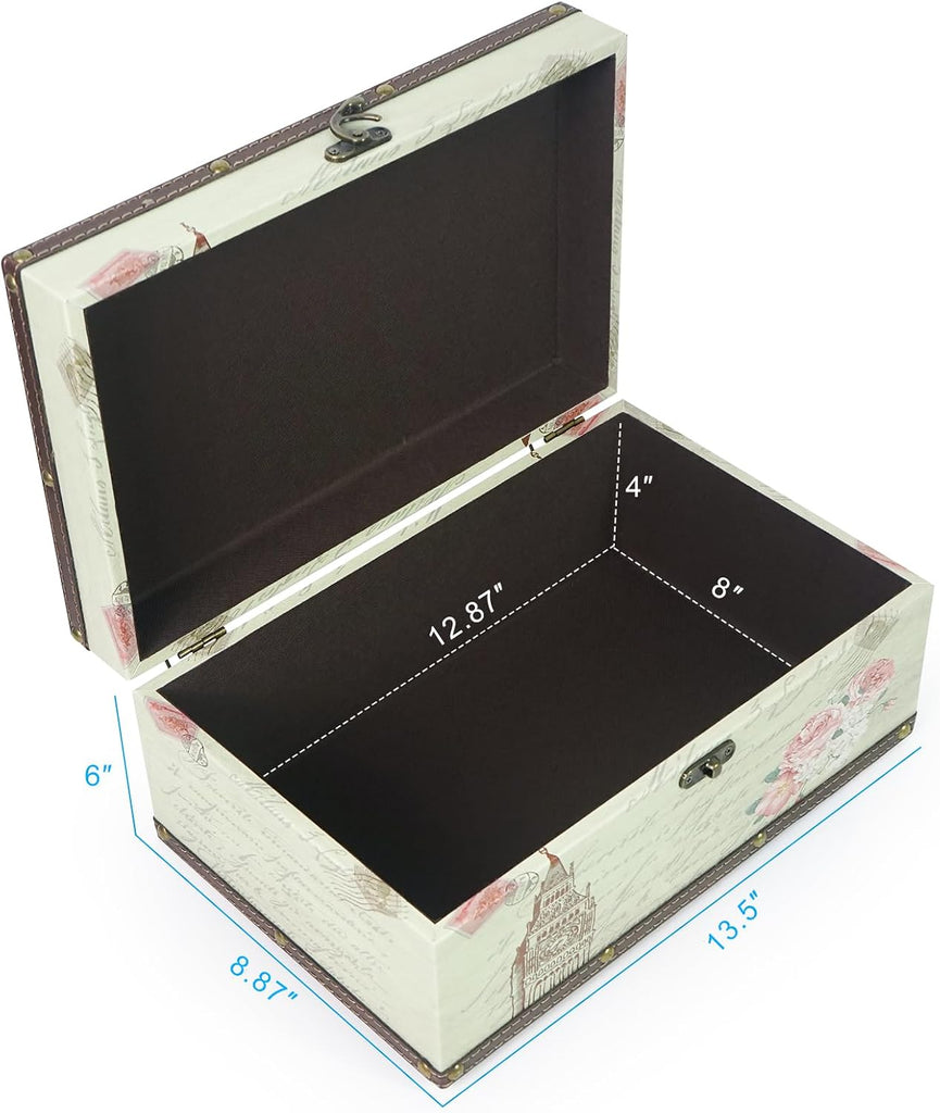 Decorative Storage Box, Large Wooden Keepsake Box with Lid
