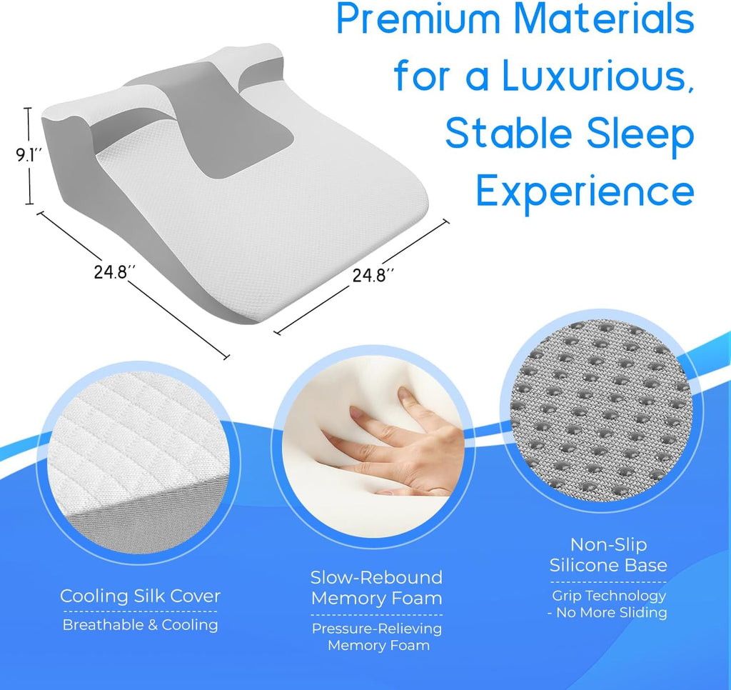 Bed Wedge Pillow for Sleep Apnea, Acid Reflux & Snoring Relief | Post-Surgery Recovery Pillow with Ergonomic 3-in-1