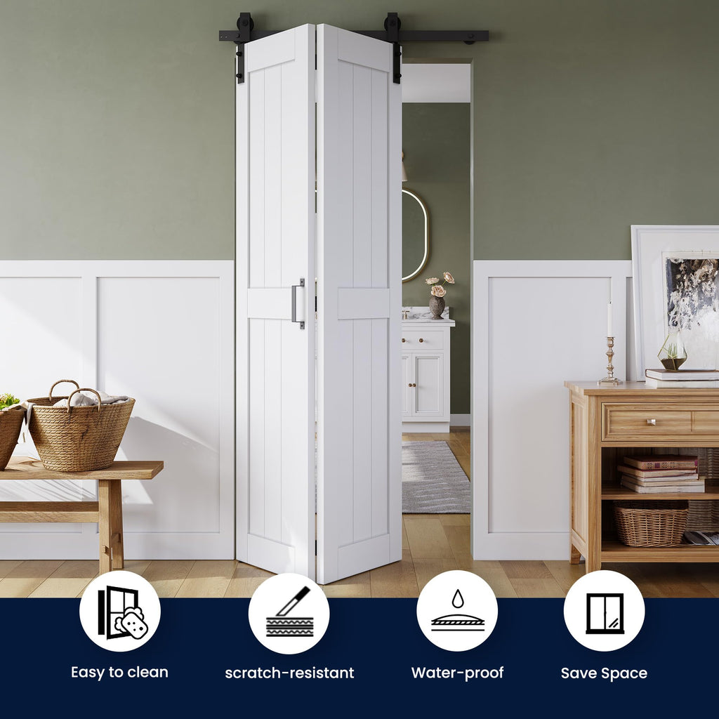 Bifold Barn Door 24" x 84", MDF Bi-Fold Sliding Closet Doors
