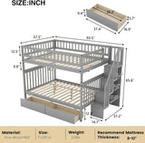 Full Over Full Bunk Beds with Stairs Stairway Bunk Bed Frame with Storage Shelves for Kids Teens Adult
