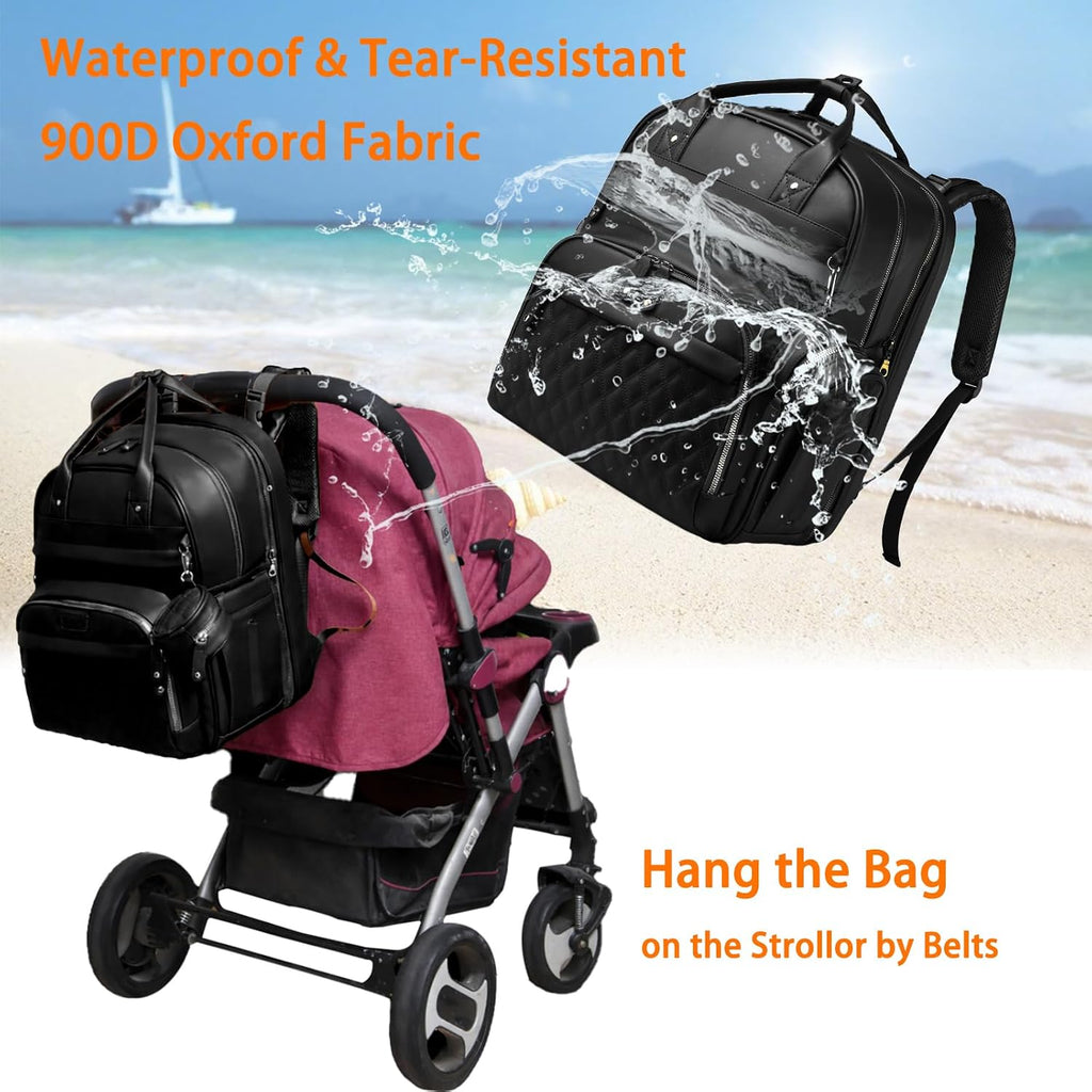 Diaper Bag with Changing Station, Waterproof 3 in 1 Diaper Backpack with Foldable Changing Pad, Large Travel Backpack