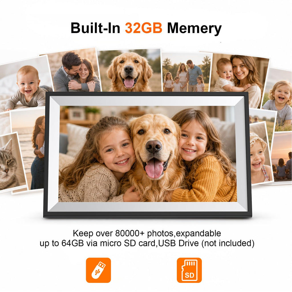 Digital Picture Frame, Frameo 15.6 Inch WiFi Digital Photo Frame, 1920x1080 HD IPS Touch Screen, 32GB Storage