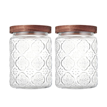 Glass Storage Jars With Airtight Lid, 23.7oz Container Counter with Wooden Lid, brown sugar, candy, coffee, cookie