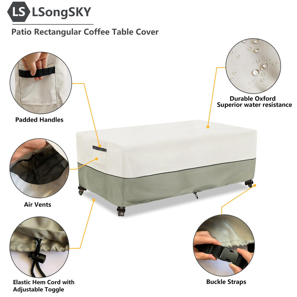 Outdoor Coffee Table Cover, Waterproof Rectangular Patio Small Side Table Cover, 48 x 28 x 16 inch, Outdoor Table Covers