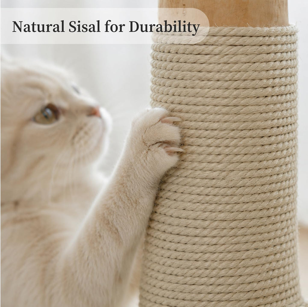 Real Wood Modern Cat Tree Tower, Cat Scratching Post with Bed for Small Indoor Cats, Solid Wooden Climbing Tower