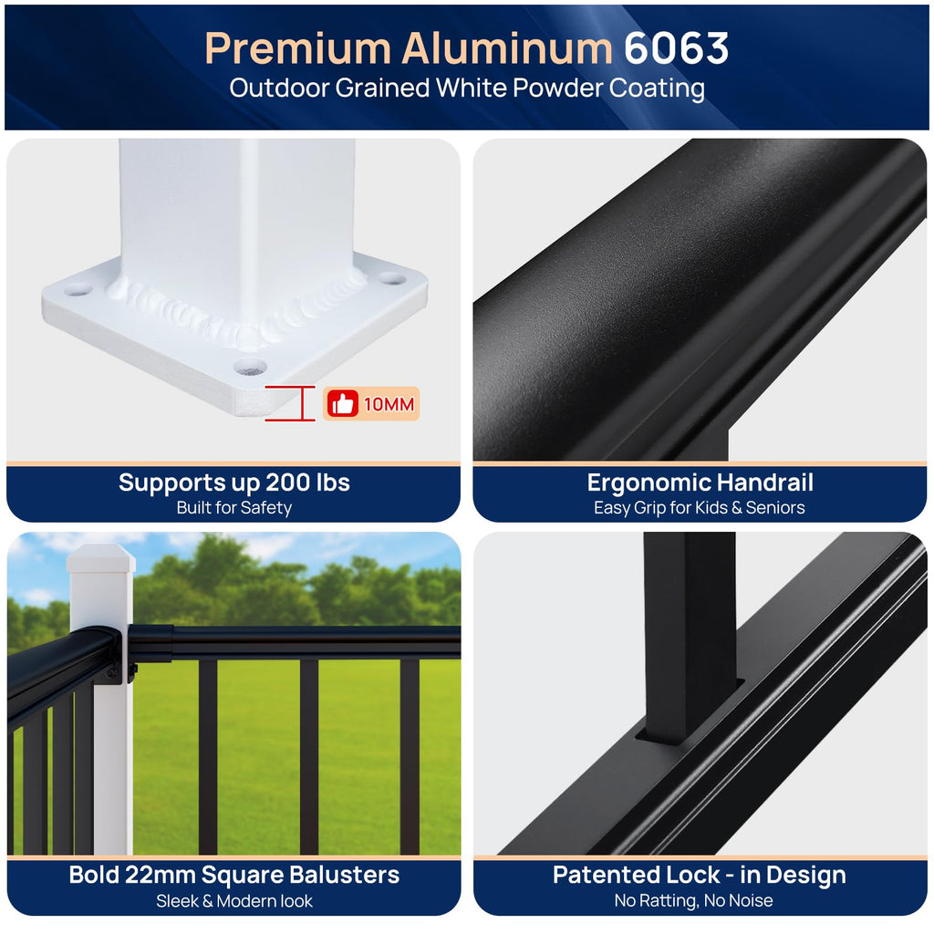 2.56in x 2.56in x 42.5in Aluminum Railing Post with Drill Bit, White