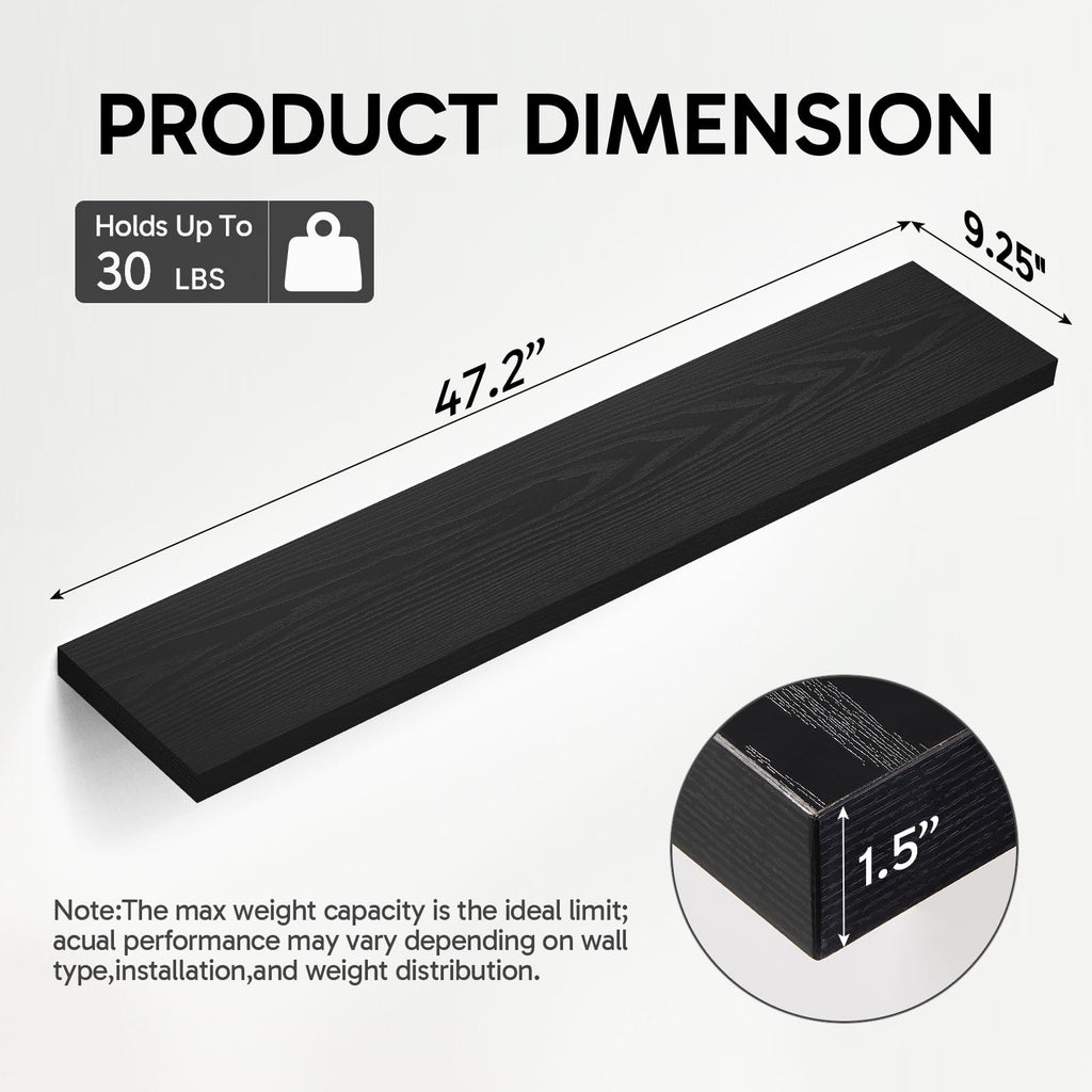 Black Floating Shelves 47.2in, Set of 2, Wall Mounted for Wall Decor