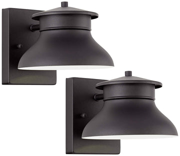 Danbury Farmhouse Industrial Rustic Outdoor Barn Light Fixtures Set of 2 Black LED Dark Sky 5" for Exterior Deck
