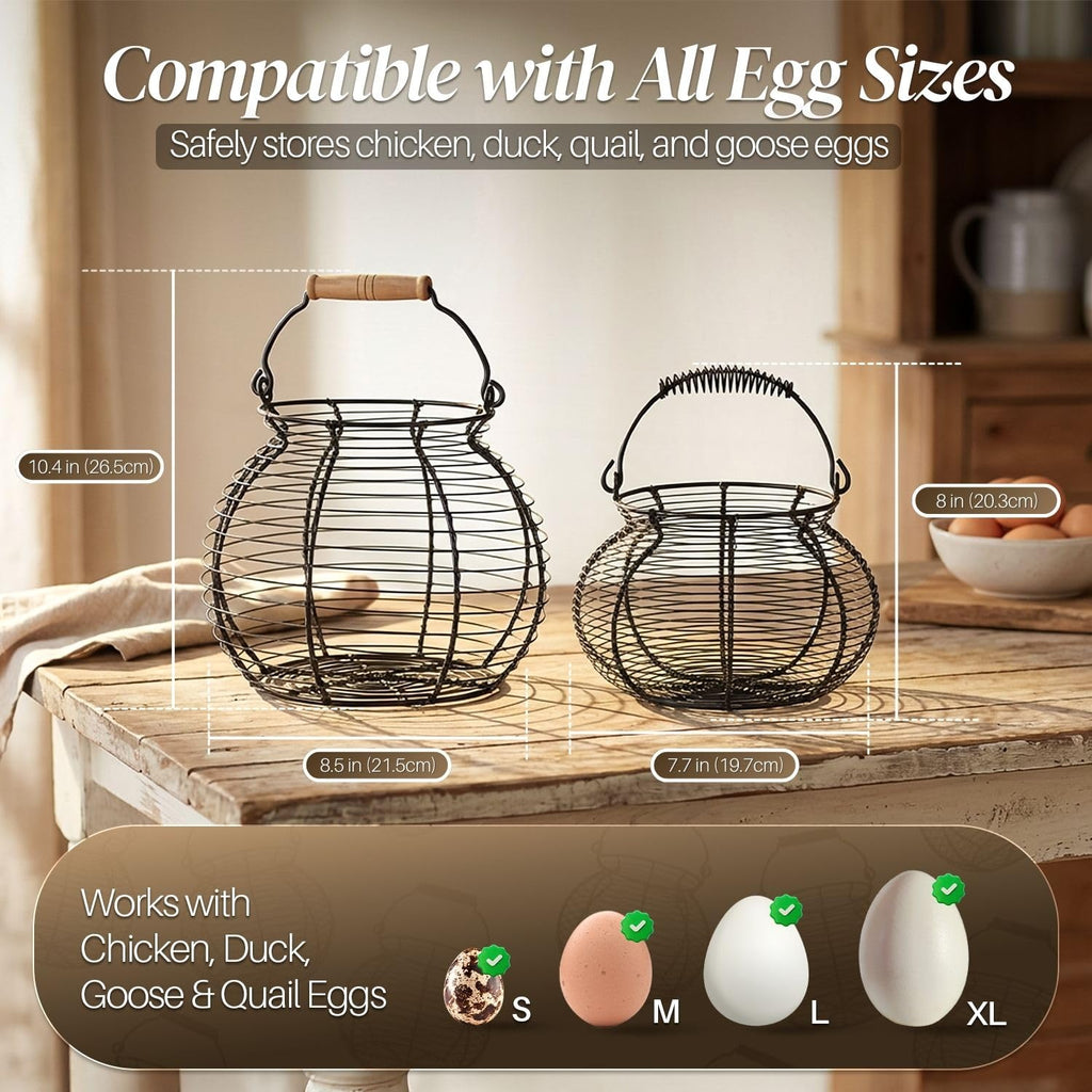 Wire Egg Basket for Collecting Fresh Eggs, Black Countertop Holder