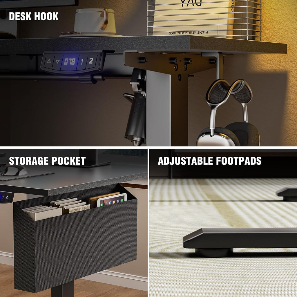63" L Shaped Standing Desk Height Adjustable Memory Presets Black | Reversible Corner Desk, Ergonomic Sit to Stand