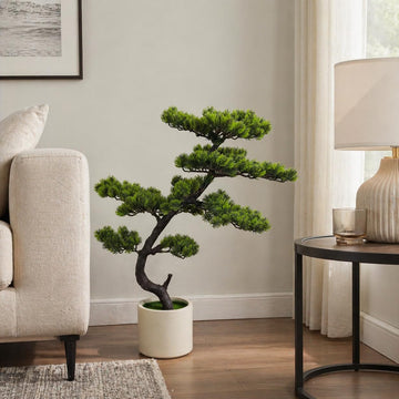 3FT Artificial Bonsai Pine Tree, Realistic Faux Pine Bonsai with Natural-Looking Trunk and Moss Pot, Maintenance-Free