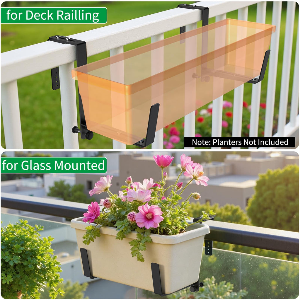 Window Box Brackets, Adjustable Planter Box Brackets, Heavy Duty Iron Flower Box Brackets for Railings, with Enhanced