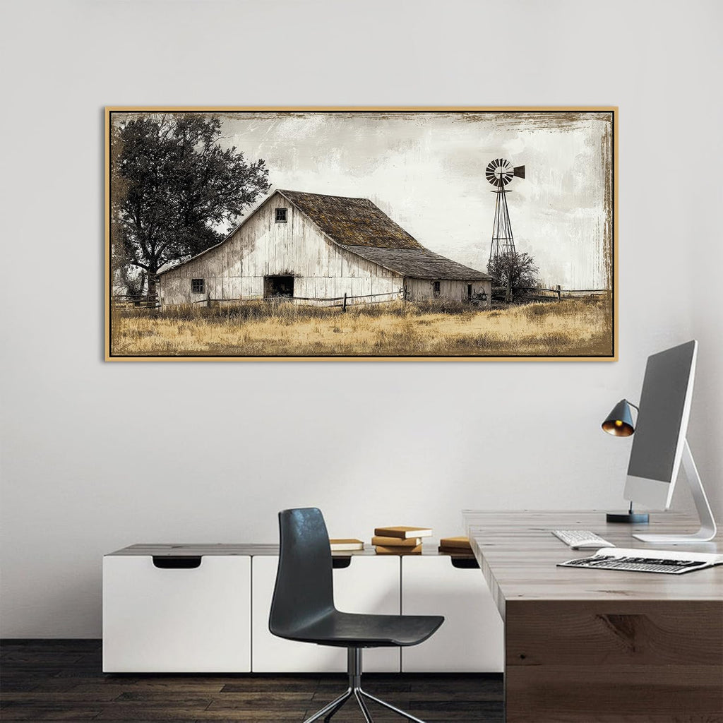 Rustic Farmhouse Wall Art Vintage Barn Windmill Canvas Prints Rural Country Painting Poster Western Landscape