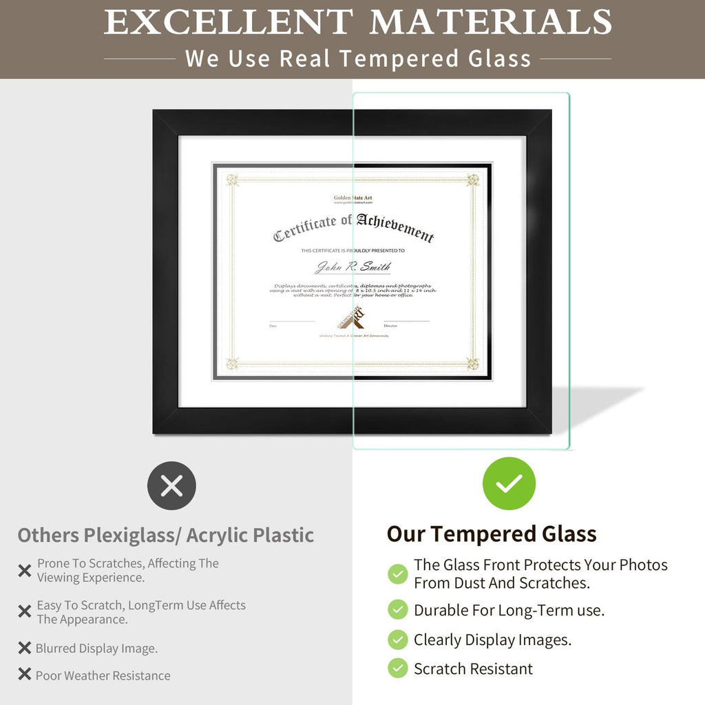 11x14 Diploma Frame Mat for 8.5x11 Certificate, Wood/Glass