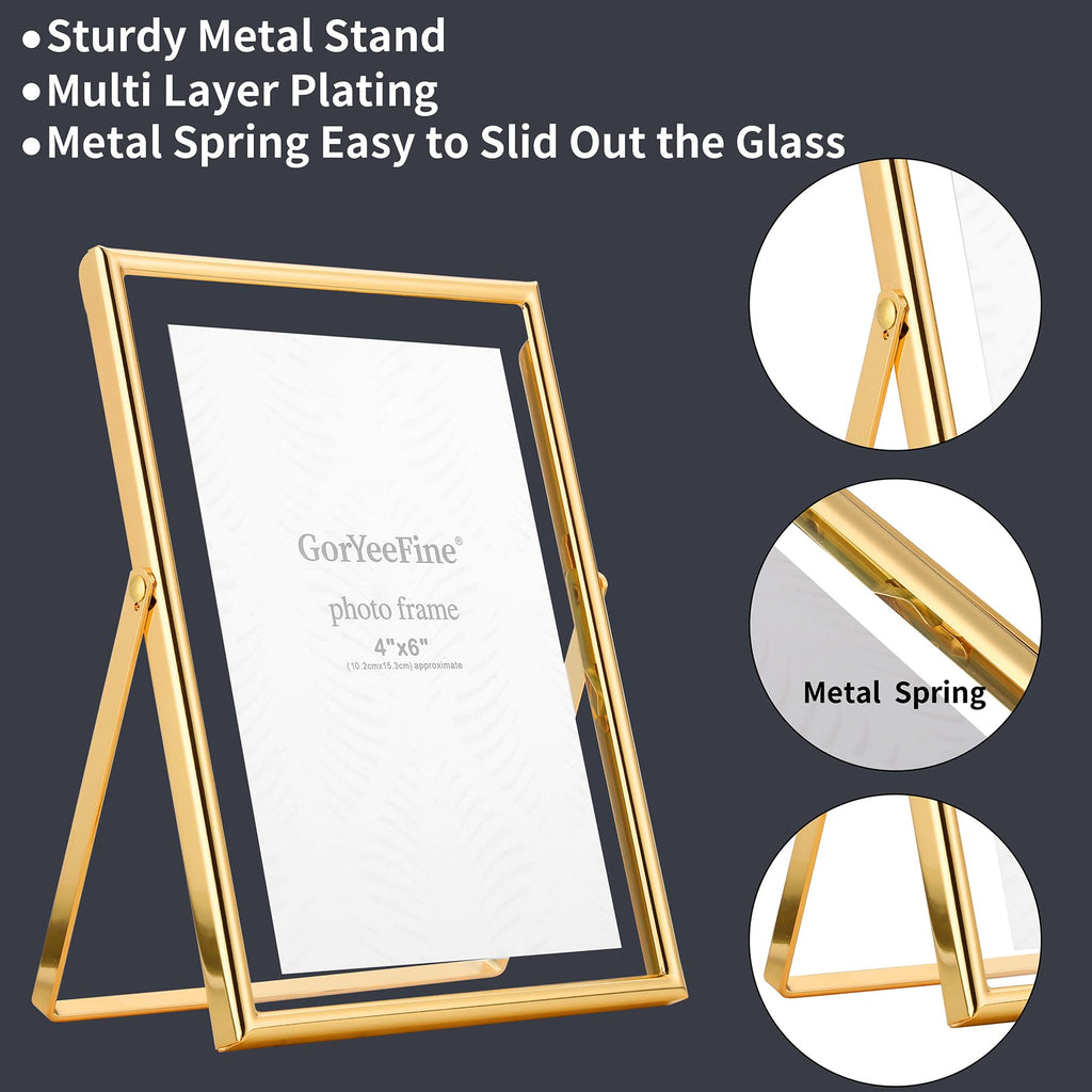 Gold 7x5 Floating Frame(Horizontal) 2pack for Photo Sizes(3.5x5'', 4x6''), Classy Gold Frames Tabletop/Shelf display