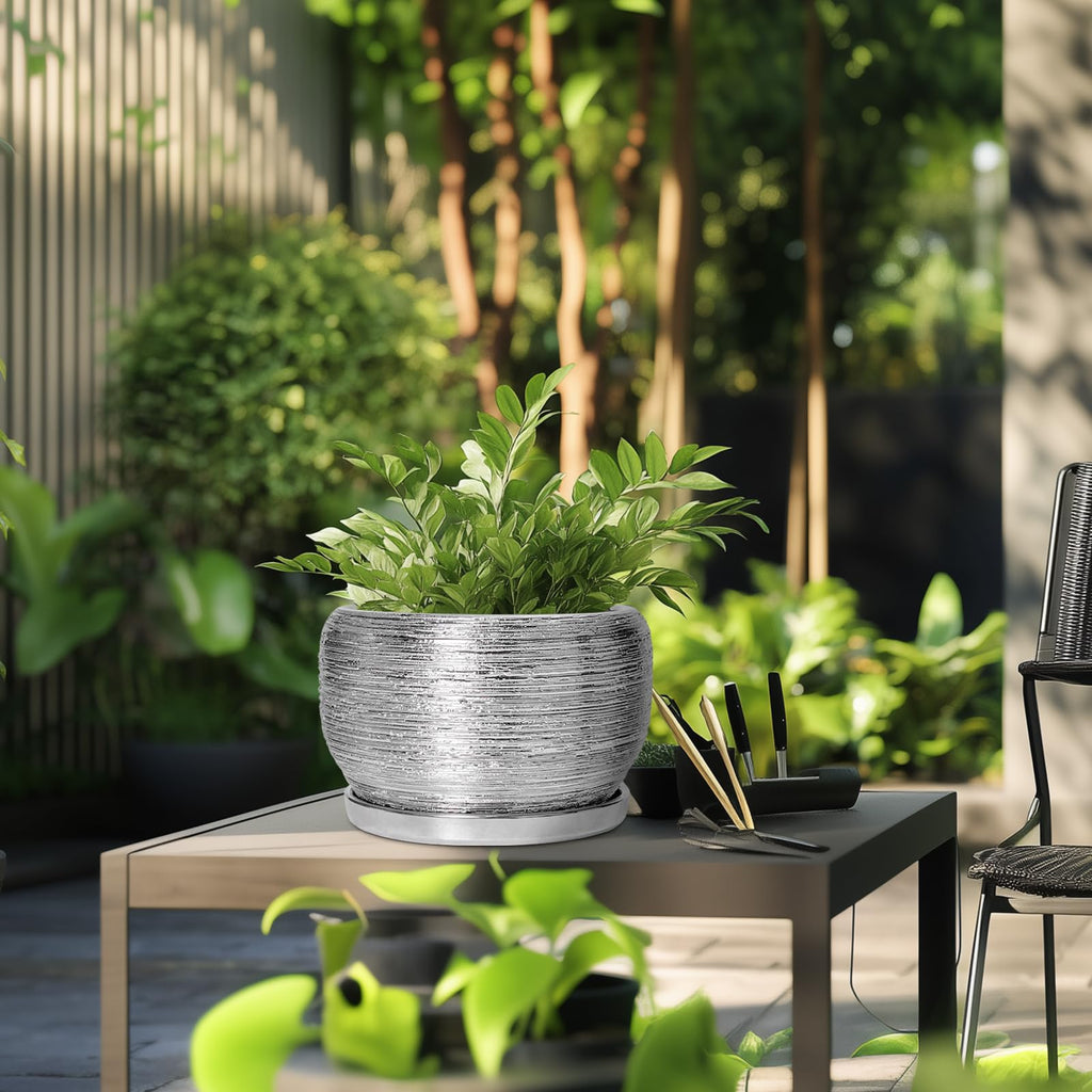 Ceramic Pot for Plants - 10 Inch Planter Indoor, Round Large Planter Outdoor with Drainage Hole and Plant Saucer