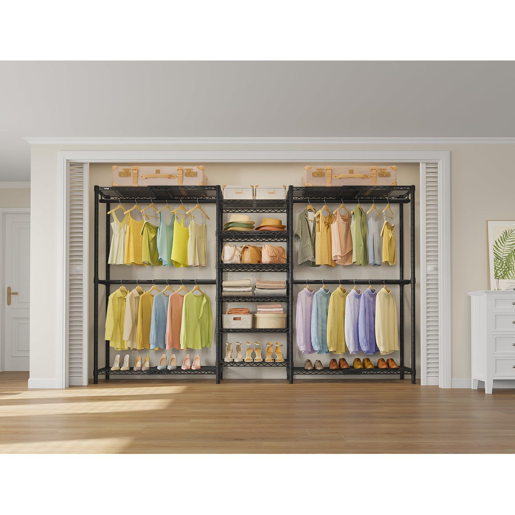 X3 Plus Large Expandable Closet Rack Wardrobe Closet Organizer Black