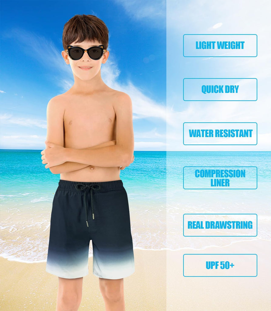 Boys Swim Bathing Trunks with Soft Compression Liner No-Chafing Quick Dry Light UPF 50+ Quality Swimsuit
