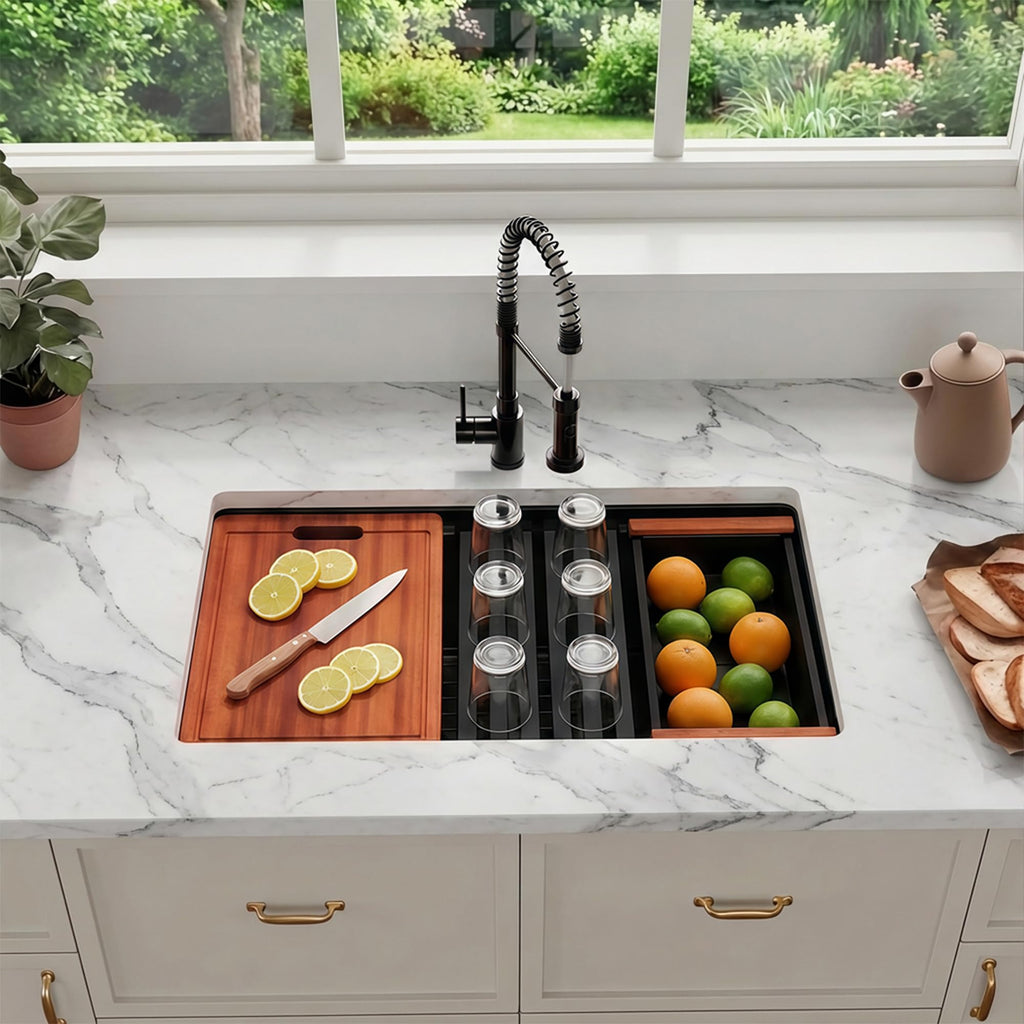 30 Inch 16 Gauge Undermount 50/50 Double Bowl Black Kitchen Sink