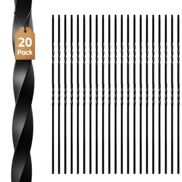 20 Pack Iron Balusters for Staircase Interior, Stair Balusters 44" Black Double Twist Iron Metal Balusters Stair