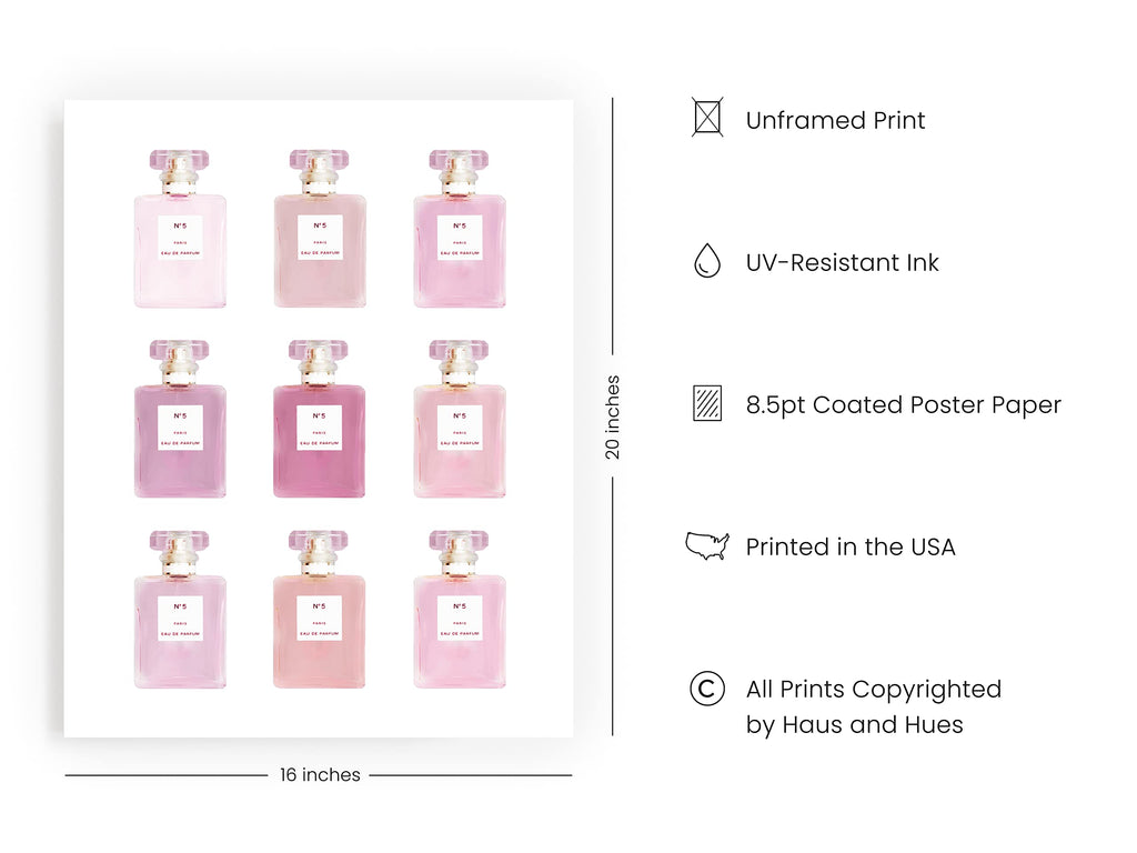 Glam Wall Art Eau De Parfum Blush Pink Wall Decor Fashion Wall Art for Women Vanity Room Pink Posters & Glam Decor
