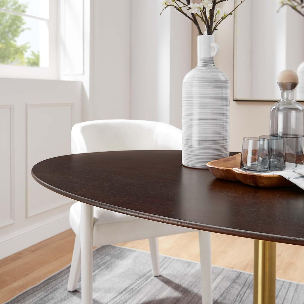 Inspired Tulip Style Oval Pedestal Dining Table — Gold Cherry Walnut, 60″ Oval