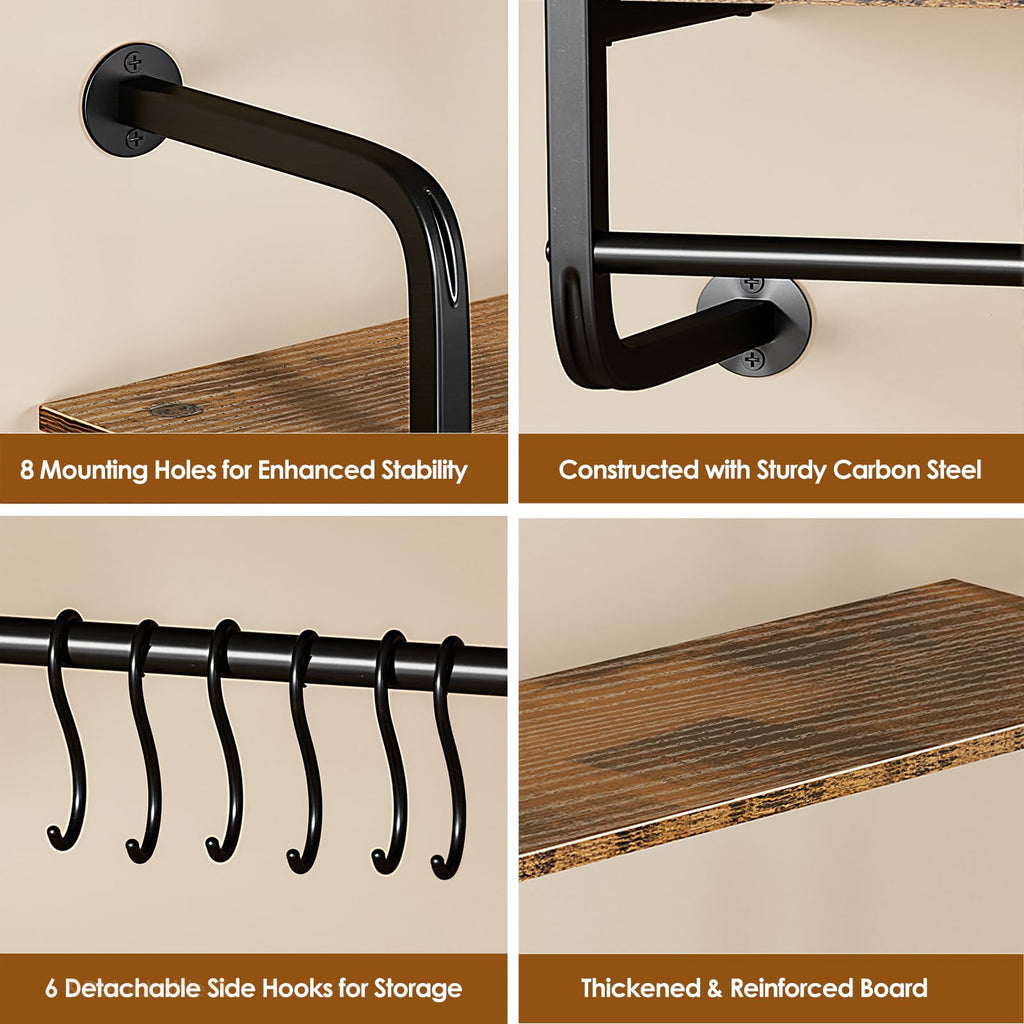 2 Tier Industrial Pipe Floating Shelf, 24" Kitchen Wall Shelves