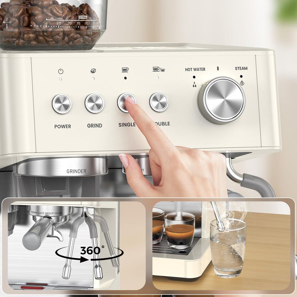 20-Bar Espresso Machine with Grinder, Automatic Coffee Maker Combo, Removable 77.8oz Water Tank, Milk Frothing Steam
