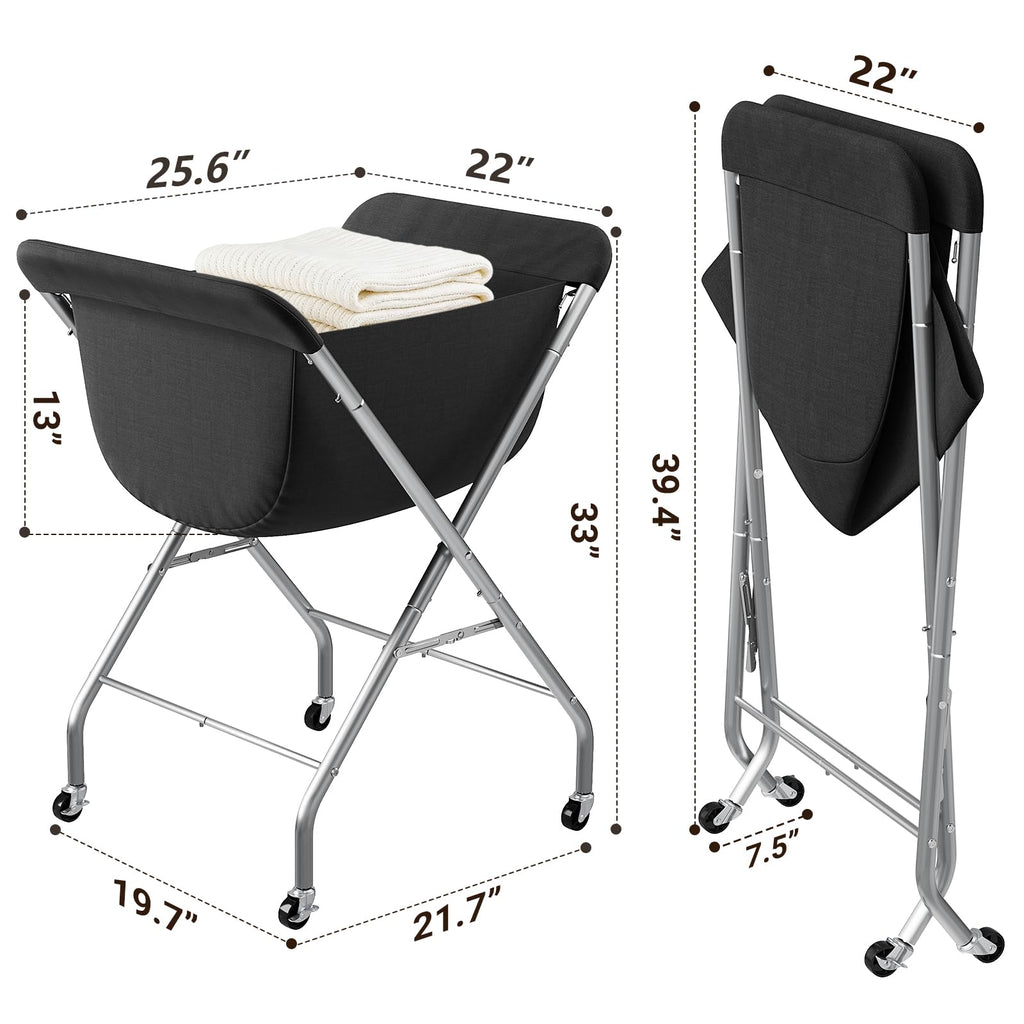 Laundry Basket with Wheels, Collapsible Laundry Hamper, Black