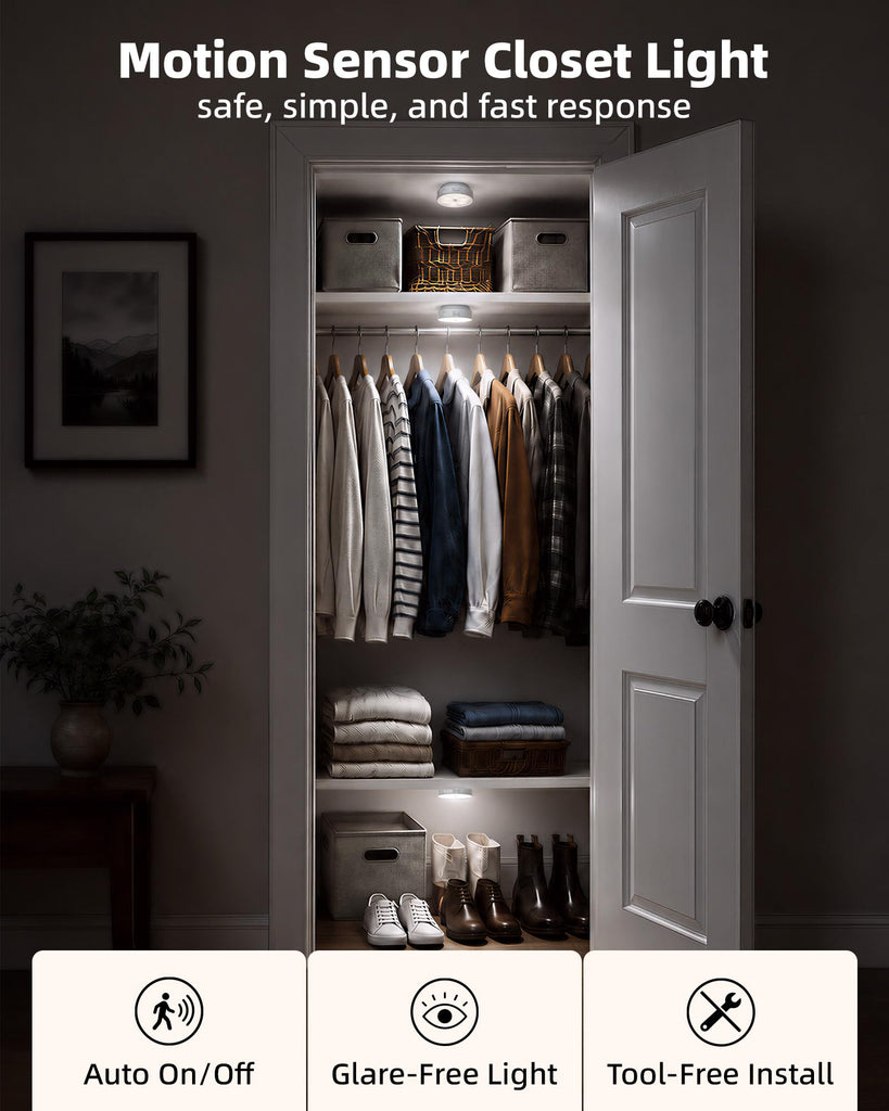 Motion Sensor Closet Lights, LED Puck Lights