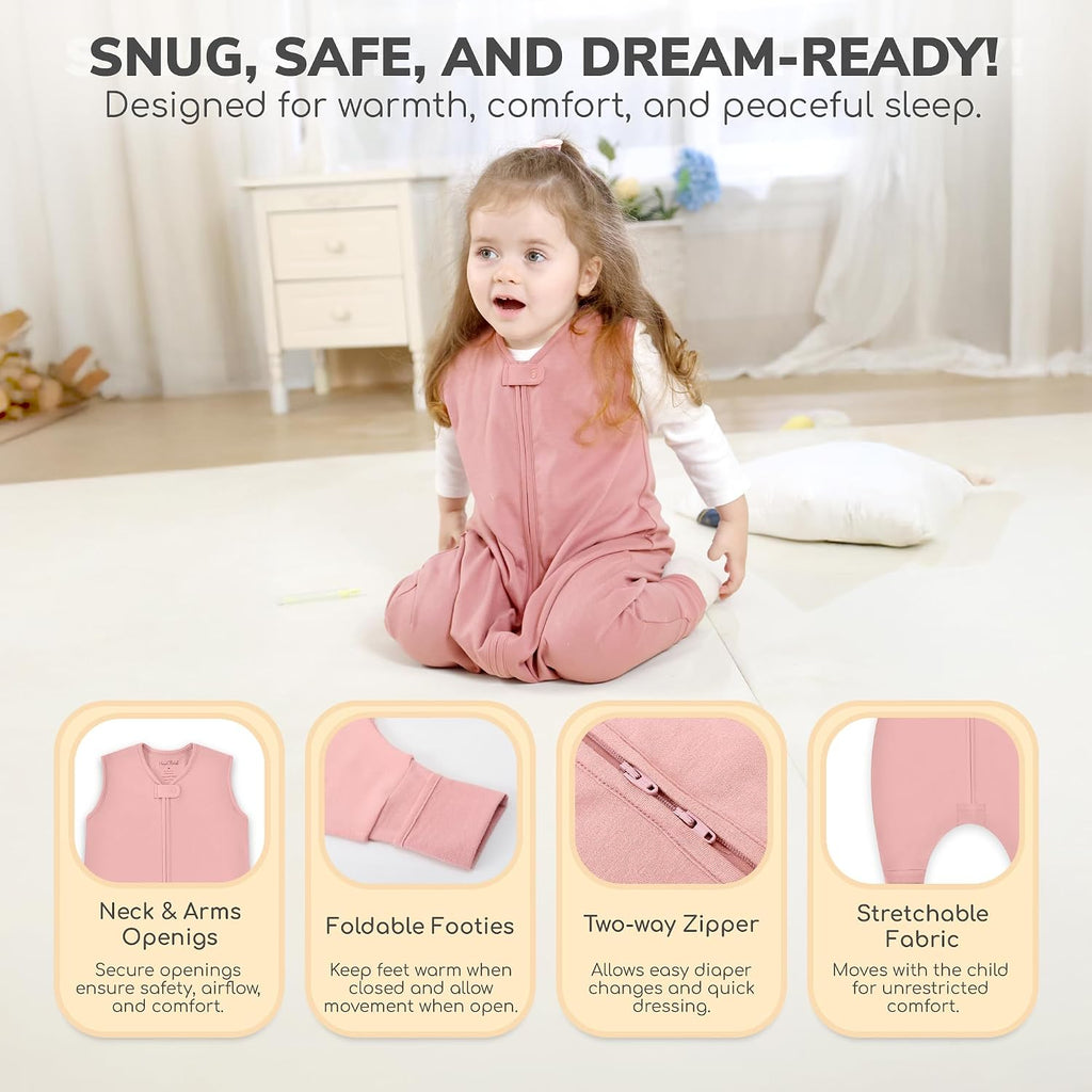 Organic Cotton Toddler Sleep Sack with Feet 1.0 TOG Wearable Blanket Pack