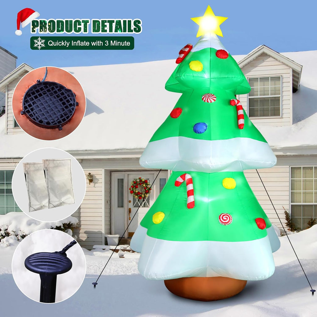 10 FT Christmas Tree Inflatables Outdoor Decorations with LED Lights, Giant Blow Up Christmas Tree Yard Decor with