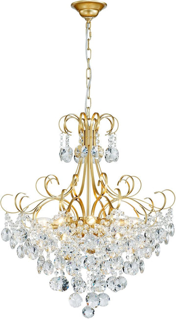 Crystal Chandelier, Modern K9 Crystal Pendant Light for Dining Room, Vintage Pendant Ceiling Fixture Lamp, 10-Lights Golden Chandelier Lighting for Kitchen Island, Living Room, Bedroom
